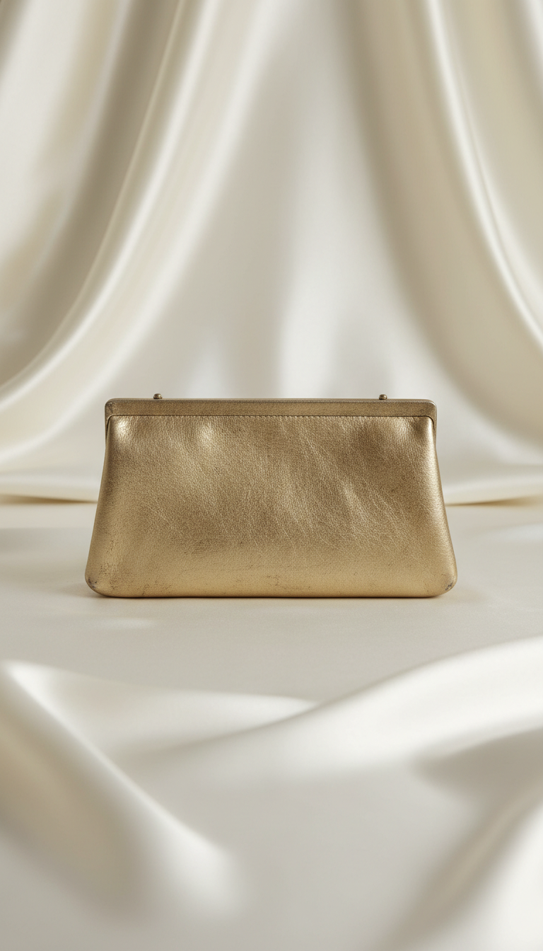 Antique gold leather clutch